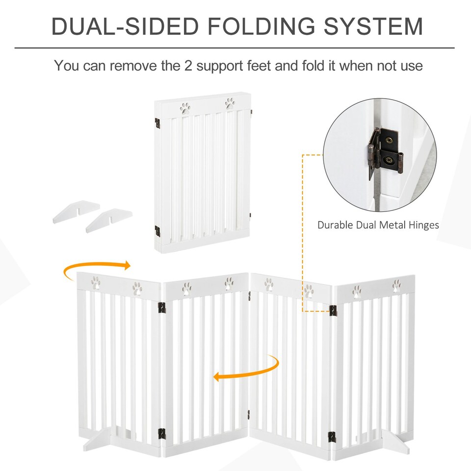 image 1 of PawHut Pet Gate Foldable Fence Freestanding Dog Barrier w/ Support Feet White