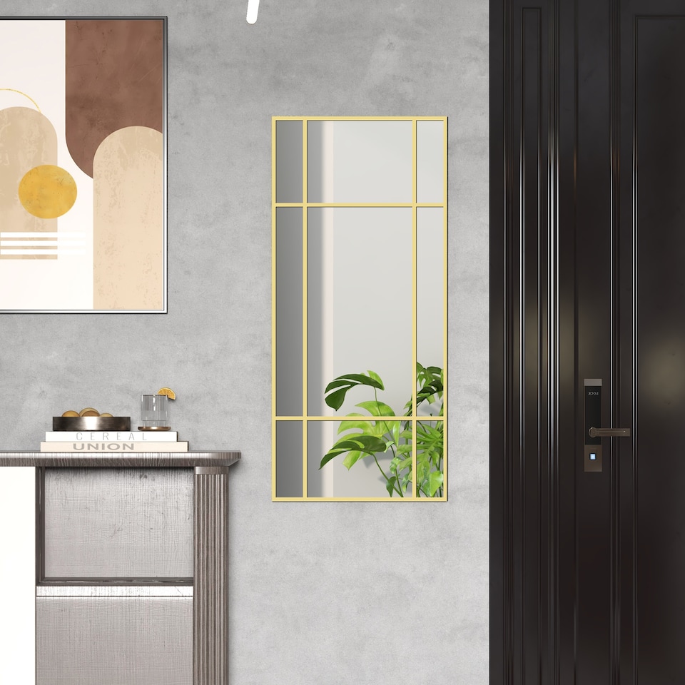 image 1 of HOMCOM Window Style Vanity Mirror 110 x 50cm Hanging Wall Mirror Gold Tone
