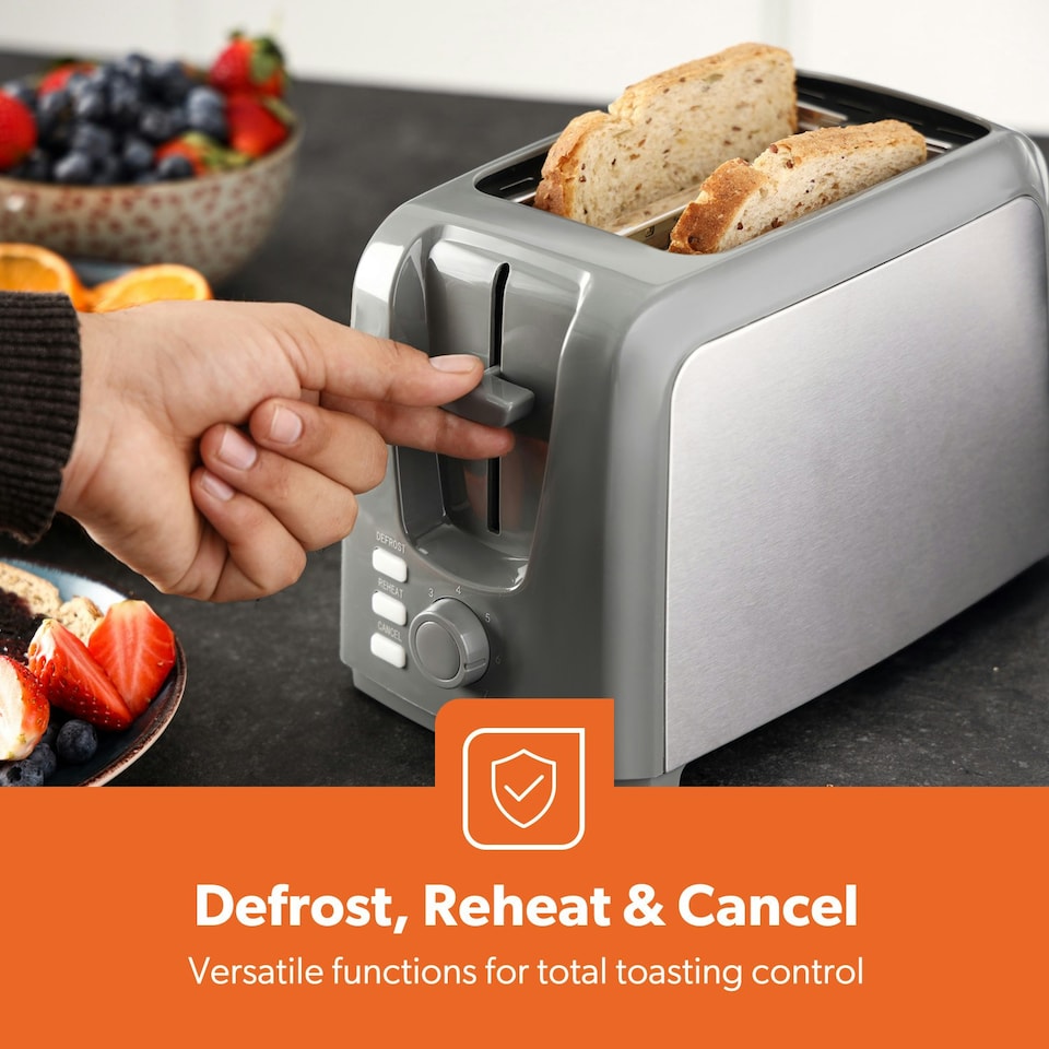 image 1 of GEEPAS 2 Slice Bread Toaster with 7 Level Browning Control, Grey