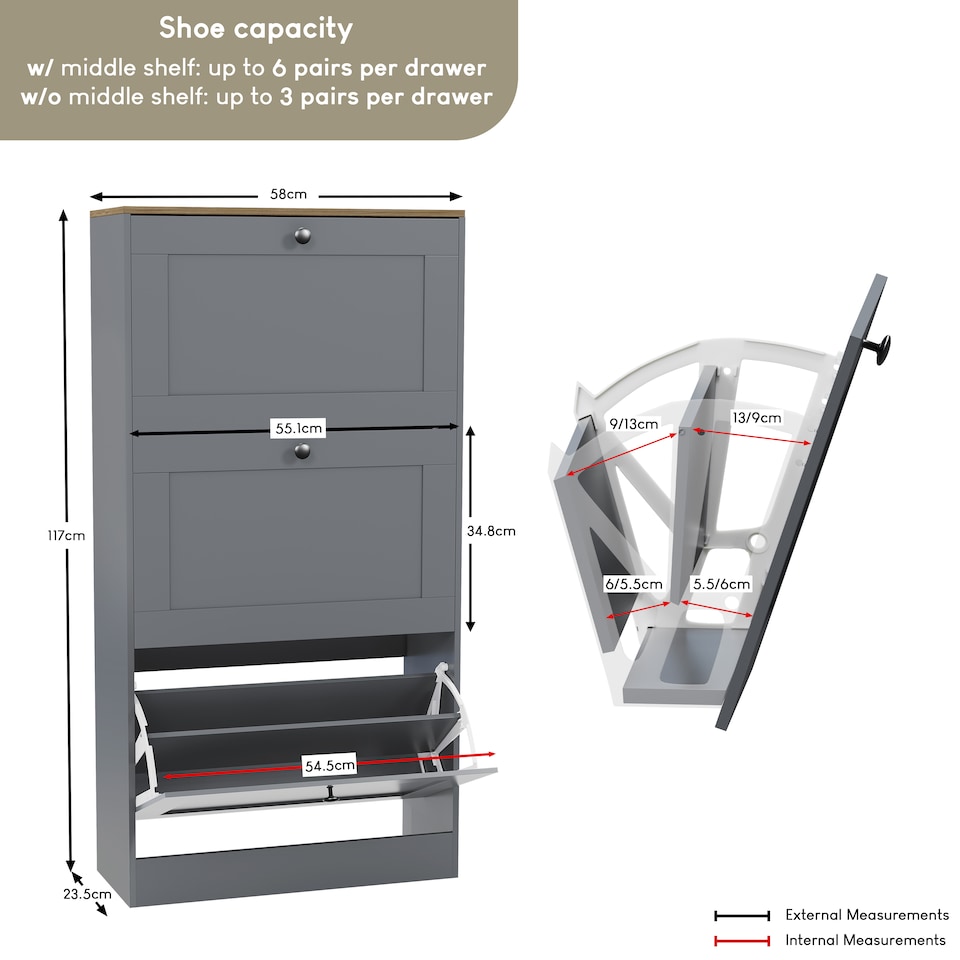 image 1 of Vida Designs 3 Drawer Hallway Shoe Storage Cabinet Unit Compact Design - Grey & Oak