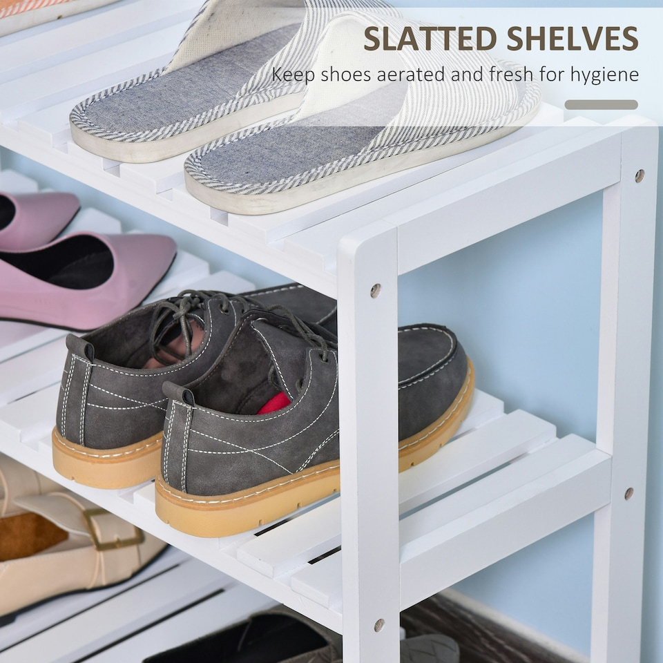 image 1 of HOMCOM 3-Tier Shoe Rack Wood Frame Slatted Shelves White