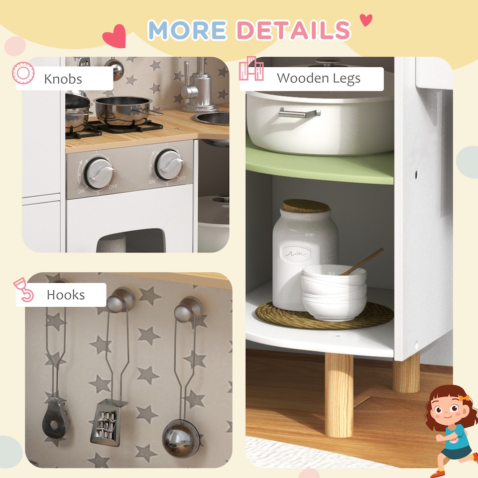 image 1 of AIYAPLAY Toy Kitchen Playset w/ Phone, Ice Maker, Stove, Sink - White