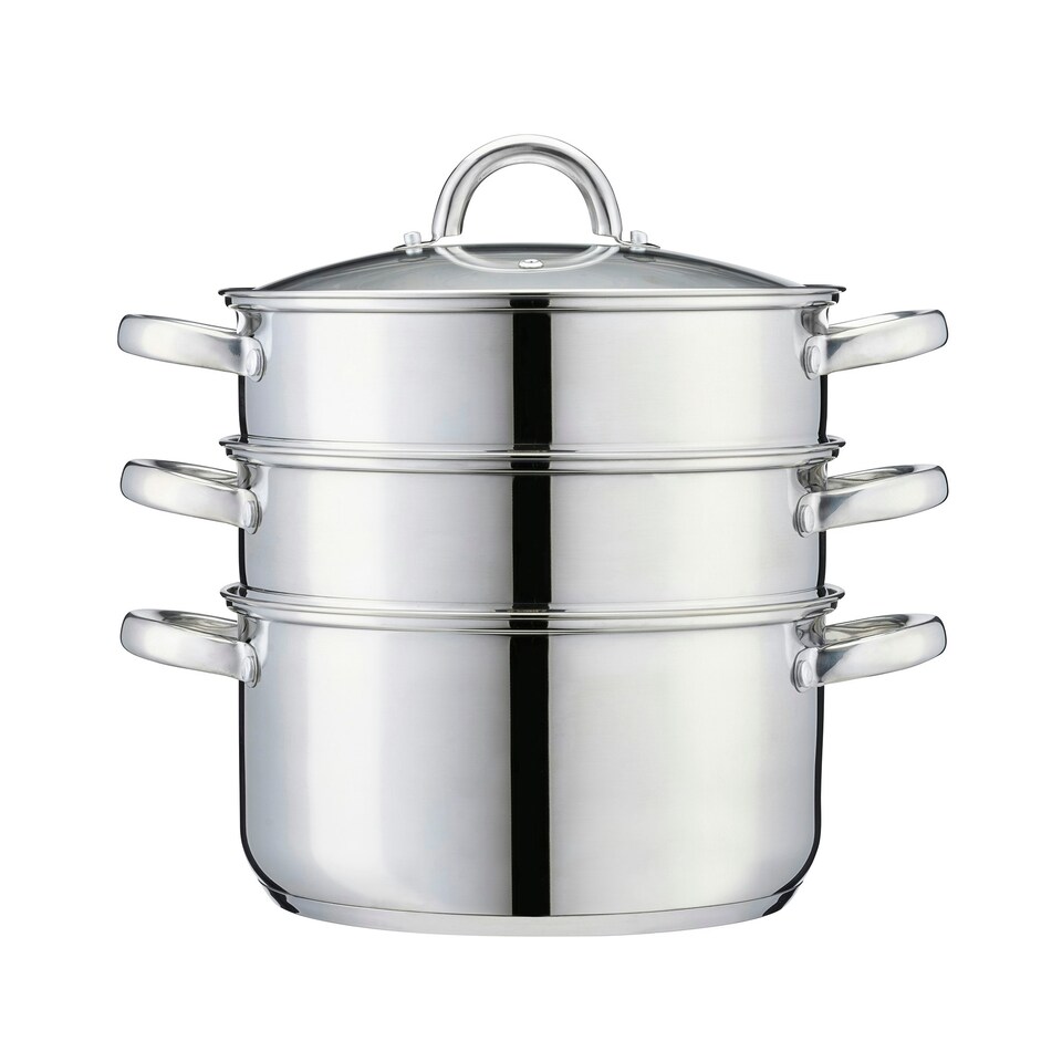 image 1 of Cooks Professional 3 Tier Stainless Steel Steamer Pan - Suitable for All Hobs Inc Induction - Dishwasher Safe - 24cm Diameter