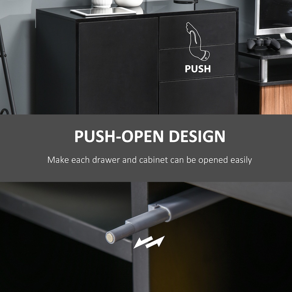 image 1 of HOMCOM High Gloss Frame Sideboard, Side Cabinet, Push-Open Design with 2 Drawer for Living Room, Bedroom, Black