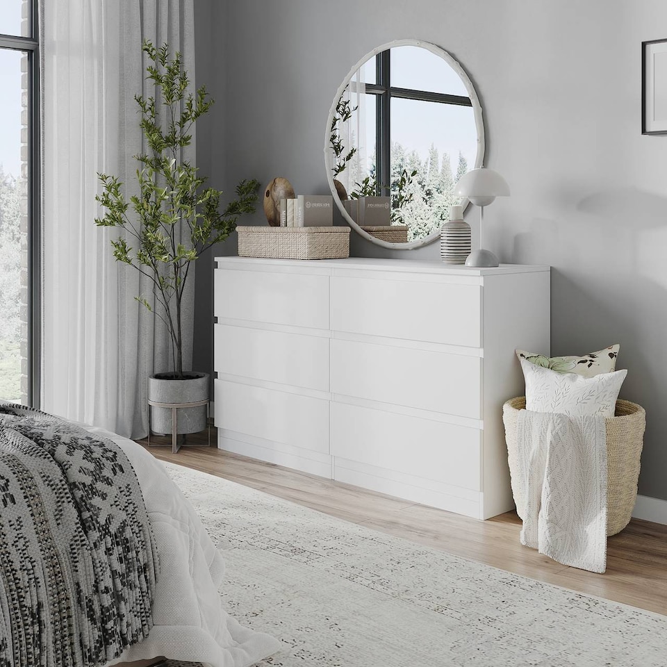 image 1 of Minimalist Chest of 6 Drawers - 68.6x120x35cm | White | White & White | 1