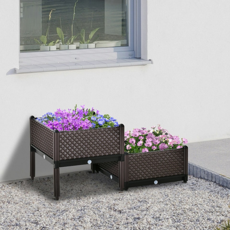 image 1 of Outsunny 2-Piece Raised Garden Bed Planter Box for Flowers, Vegetables, Herbs