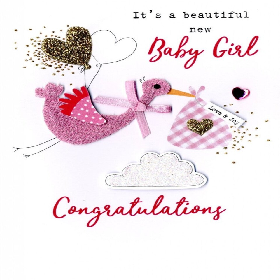 image 1 of Pink Stork New Baby Girl Congratulations Card