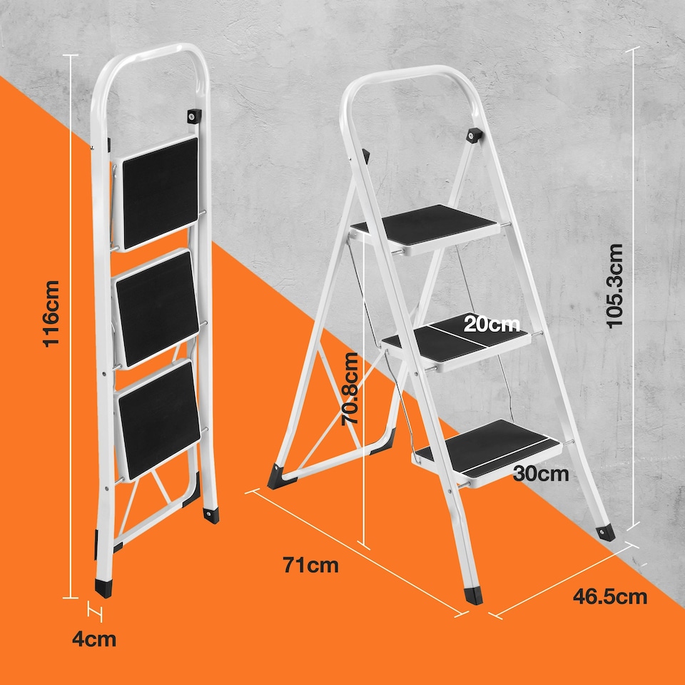 image 1 of VonHaus 3 Steel Folding Step Ladder with Anti Slip Feet