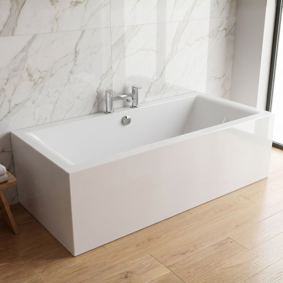 image 1 of Balterley Modern Double Ended Straight Shower Bath (Tap, Waste and Panel Not Included) | White | White | 1800 x 800 x 400mm | 1