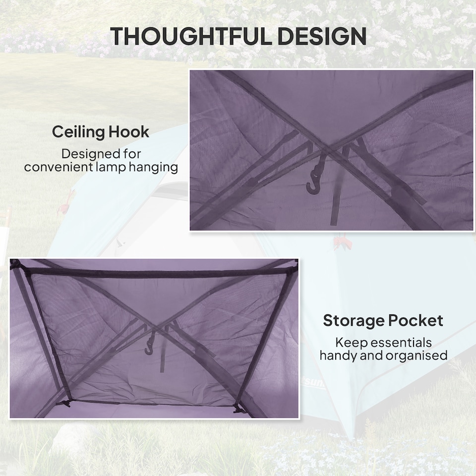 image 1 of Outsunny 3-4 Person Camping Tent, Waterproof Tent, Purple | Purple | Purple | 200 x 200 x 135 cm