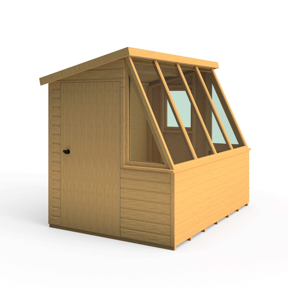 image 1 of Iceni 8 x 6 Feet Potting Shed Pre Hung Doors with Opening Glass Side Window Style A | Brown | Honey Brown