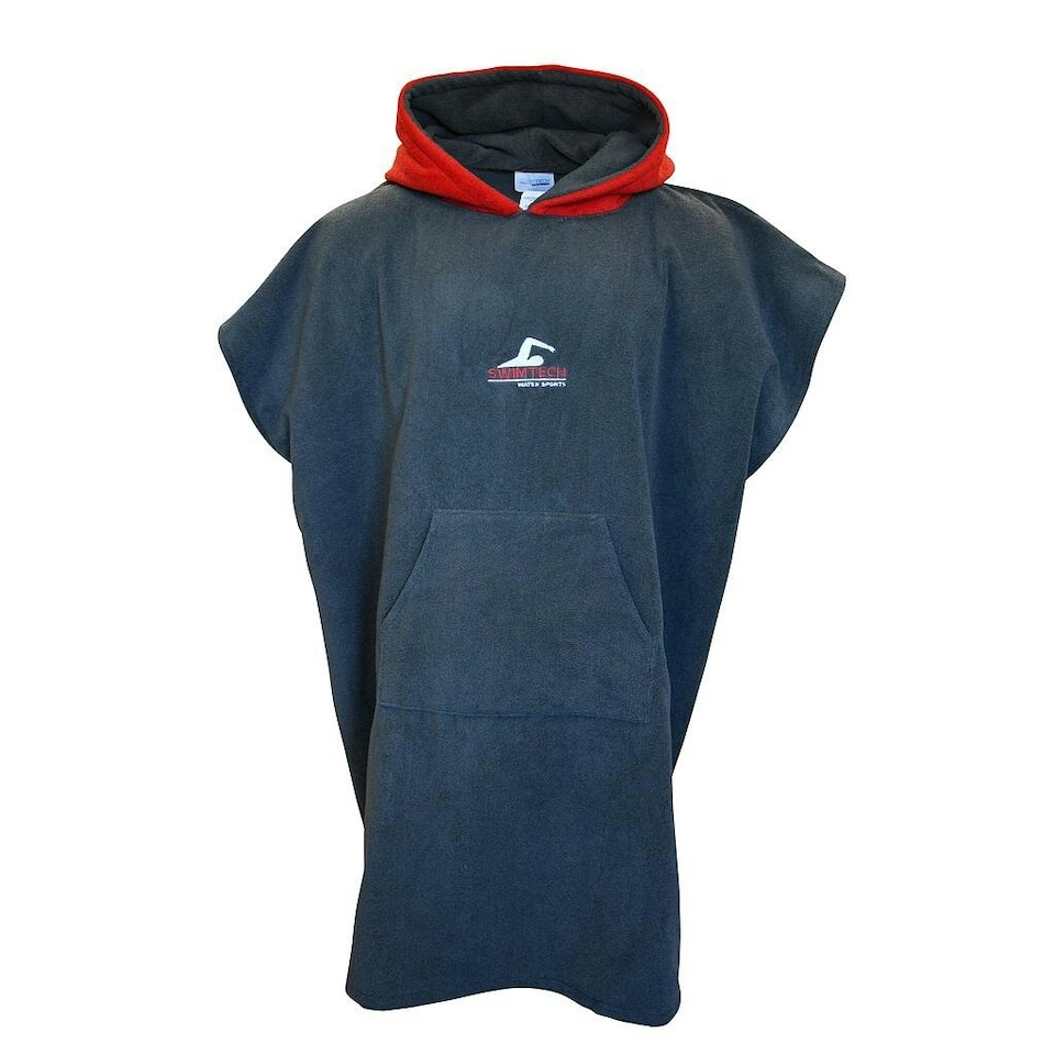 SwimTech Unisex Adult Microfibre Poncho - Grey/Red - One Size