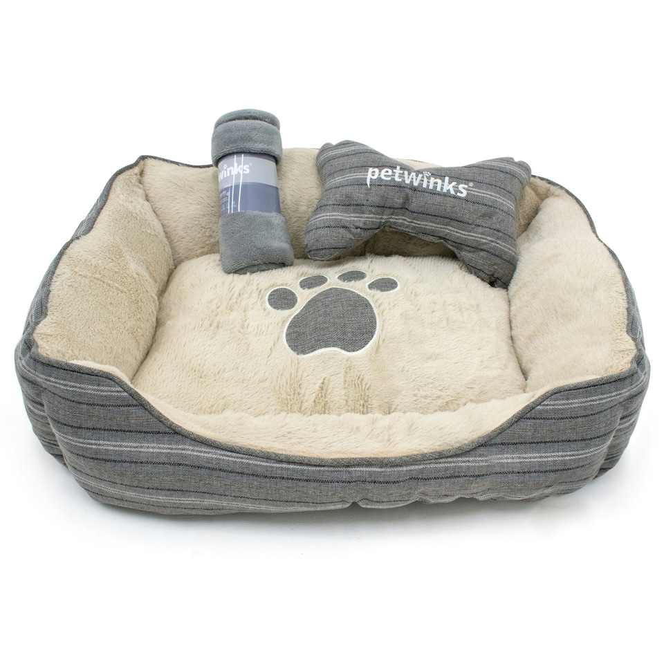 image 1 of 3pc Pet Bed Set - 70cm x 50cm Grey | One Size