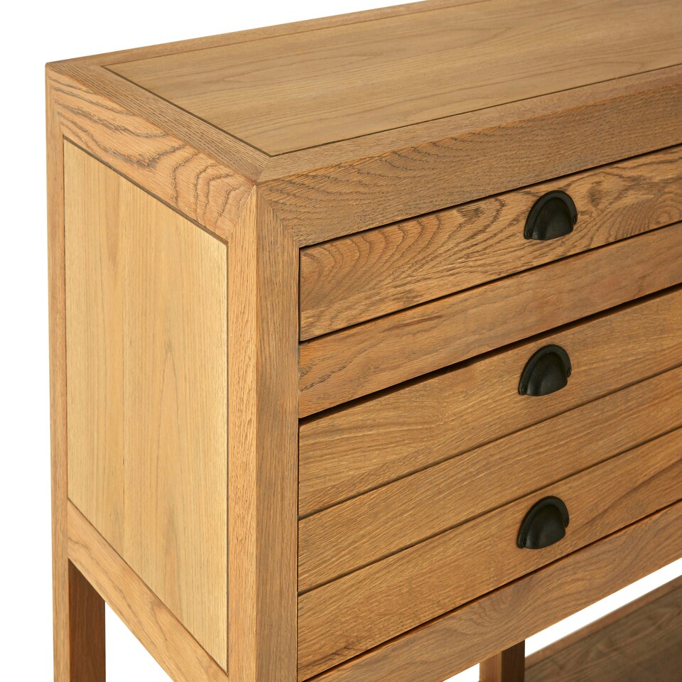 image 1 of Spacious Storage Grey Wood Sideboard, Open Shelf Sideboard For Livingroom, Six Drawers Wooden Sideboard Cream
