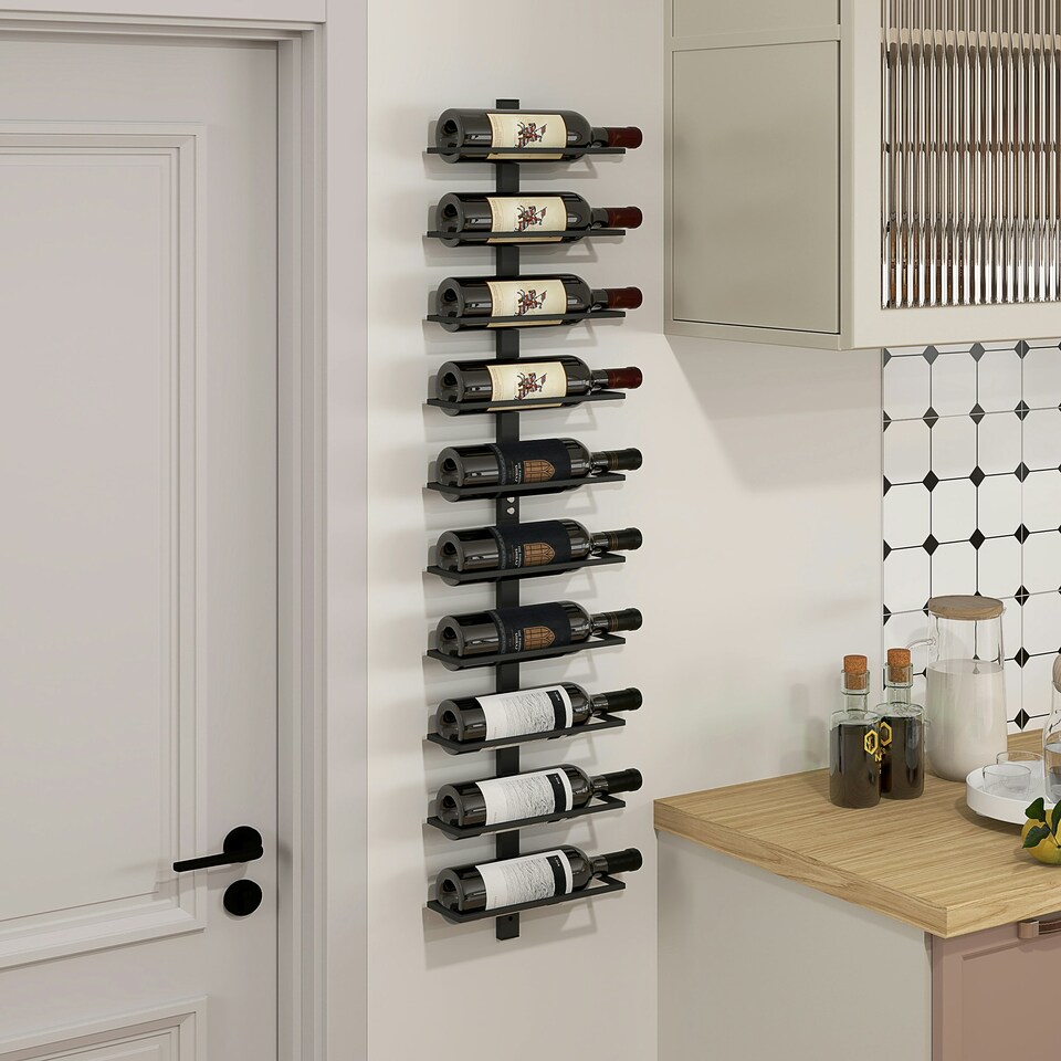 image 1 of HOMCOM Wall Mount Wine Rack, Wall Wine Rack for 10 Wine Bottles, Black