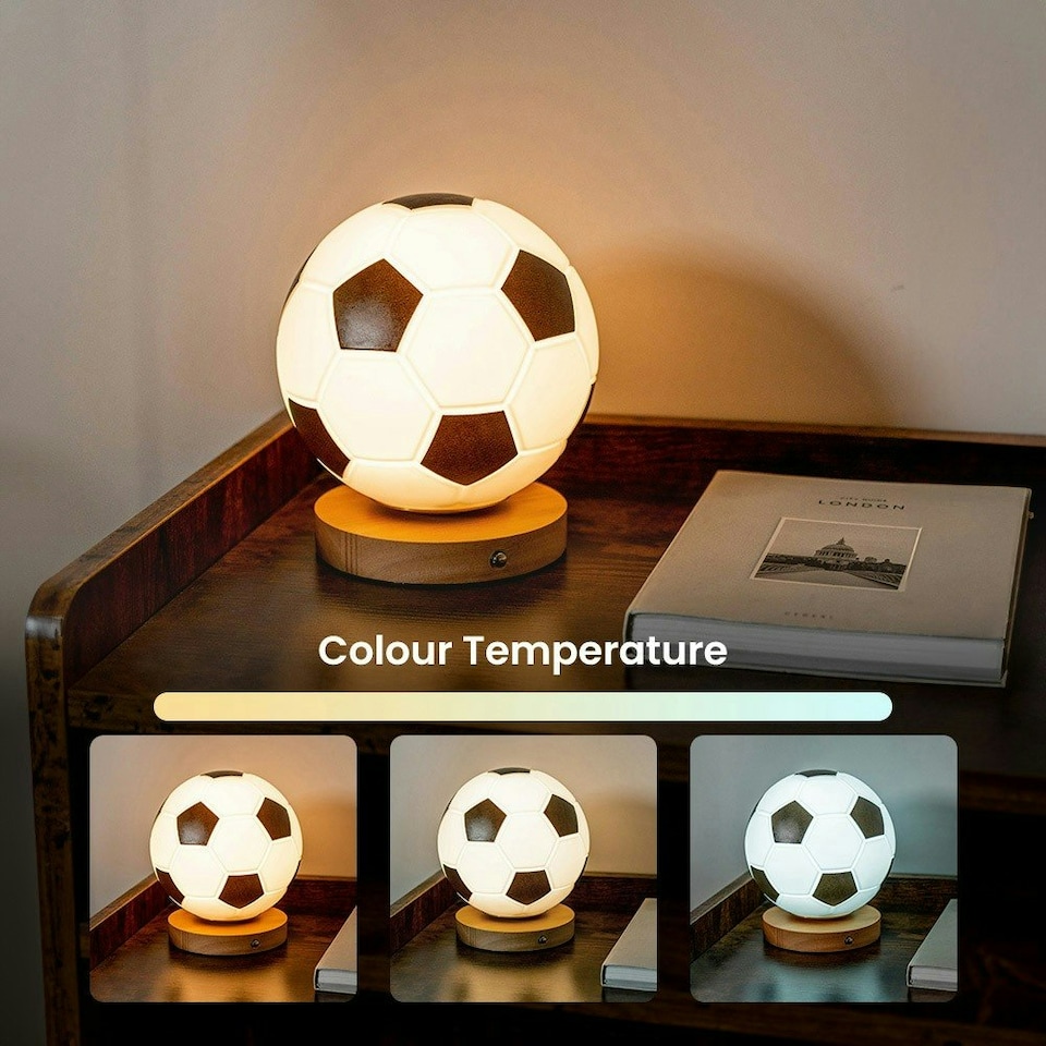 image 1 of ValueLights Dougie Football Dimmable Matte White Illuminated Decoration with Multicolour Globe Shade and Integrated LED 1W Warm White 6000K Bulb