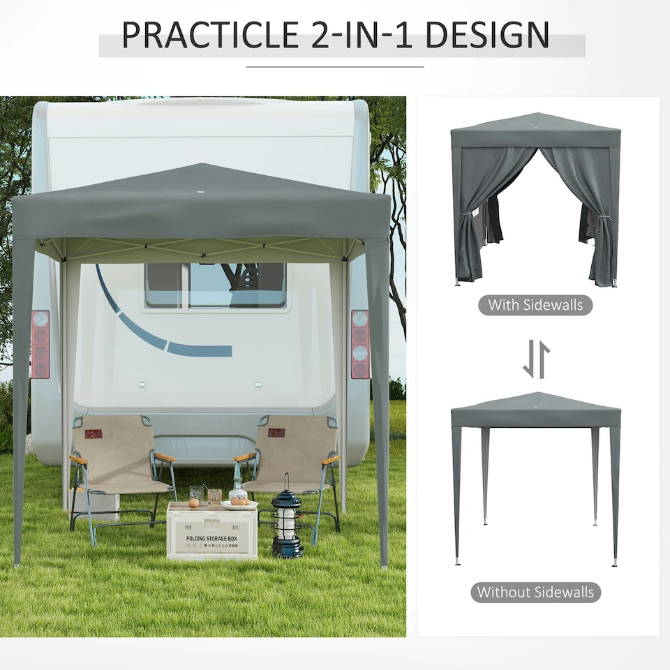 image 1 of Outsunny 2mx2m Pop Up Gazebo Party Tent Canopy Marquee with Storage Bag Grey