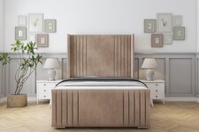 Sloomy Camden Mink Naples Bed Frame With 50" Upholstered Wingback Headboard 2'6 Small Single