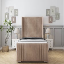 Sloomy Camden Mink Naples Bed Frame With 50"  Upholstered Wingback Headboard 2'6 Small Single