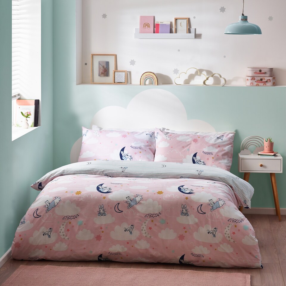 image 1 of Peter Rabbit Sleepy Head Reversible Duvet Cover Set, Pink