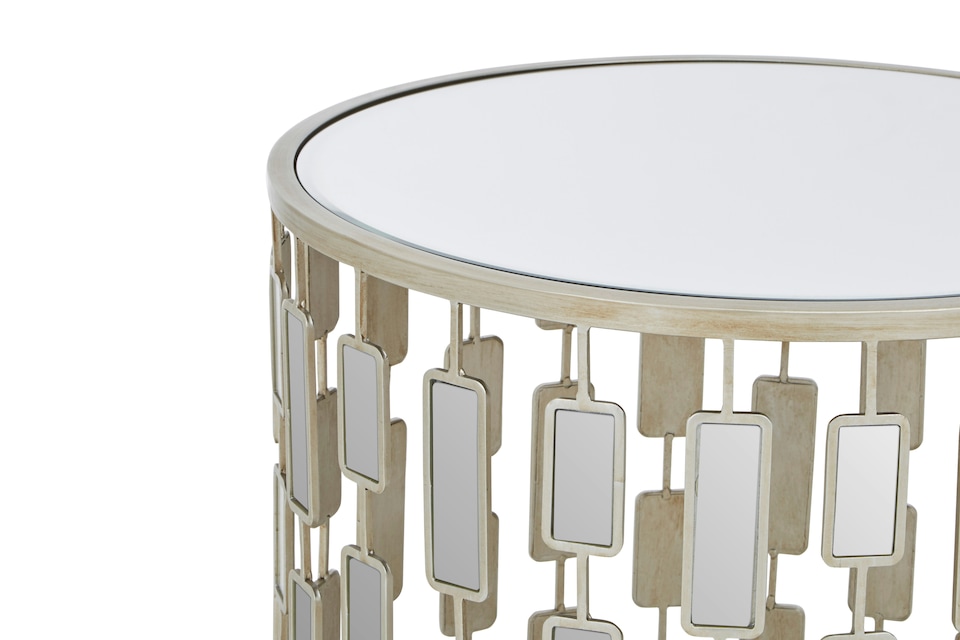 image 1 of Champagne Silver Finished  Small Side Table,Mirrored Glass Topped Round Table,Decorative Table,Coffee Table | Silver