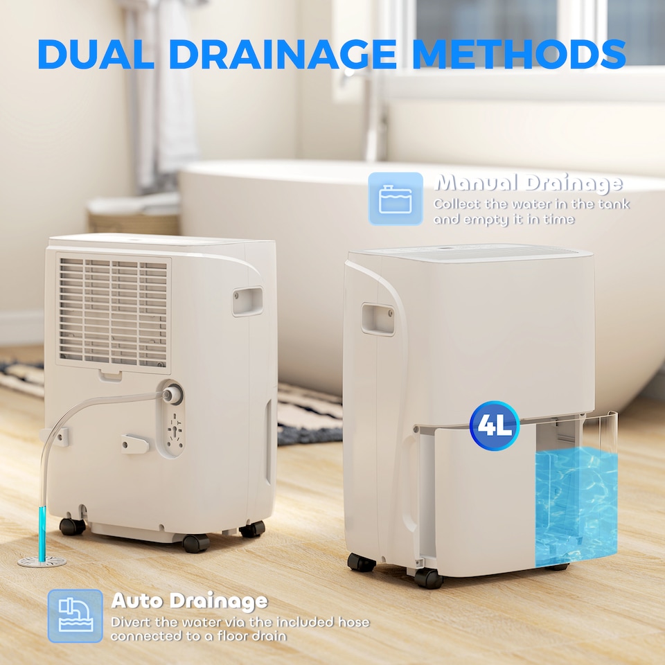 image 1 of HOMCOM 30LDay Dehumidifier with Auto-Clean Filter, Continuous Drainage, 4L Water Tank, 24H Timer, Digital Humidity Display, Dehumidifier for Home Damp, Bedroom, Condensation, Mould, Laundry Drying