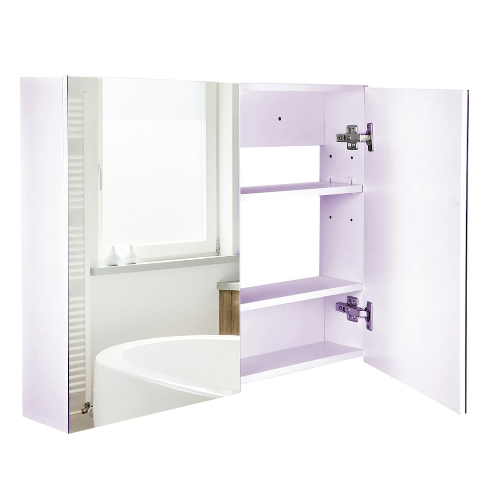 image 1 of HOMCOM Bathroom Mirror Cabinet Wall Mounted, 80 x 15 x 60 cm, White