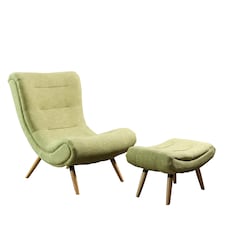 Madelia Textured Fabric Accent Chair and Stool - Green
