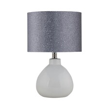 First Choice Lighting Tuscan White Ceramic Lamp with Silver Grey Glitter Shade White | Grey