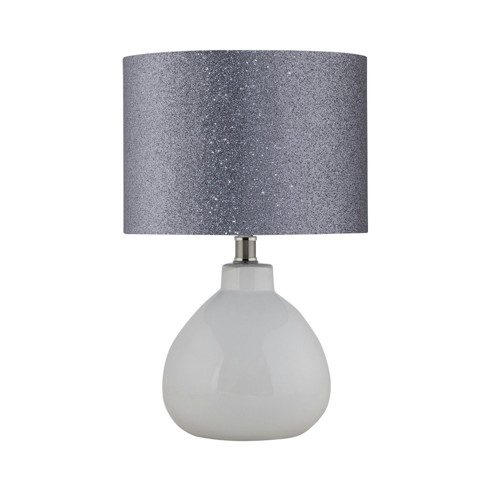 image 1 of First Choice Lighting Tuscan White Ceramic Lamp with Silver Grey Glitter Shade White | Grey