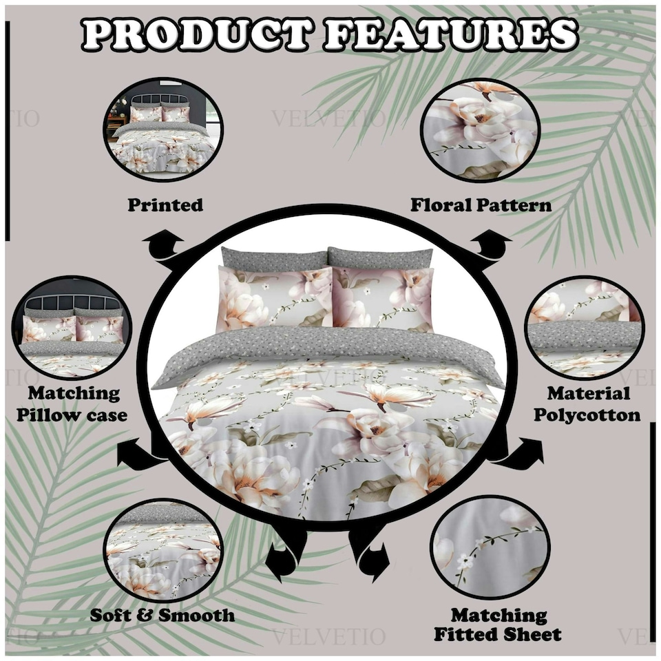image 1 of VELVETIO Zenda Complete Duvet Cover Set with Fitted Sheet Soft Printed Bedding Bedset Multi | Single