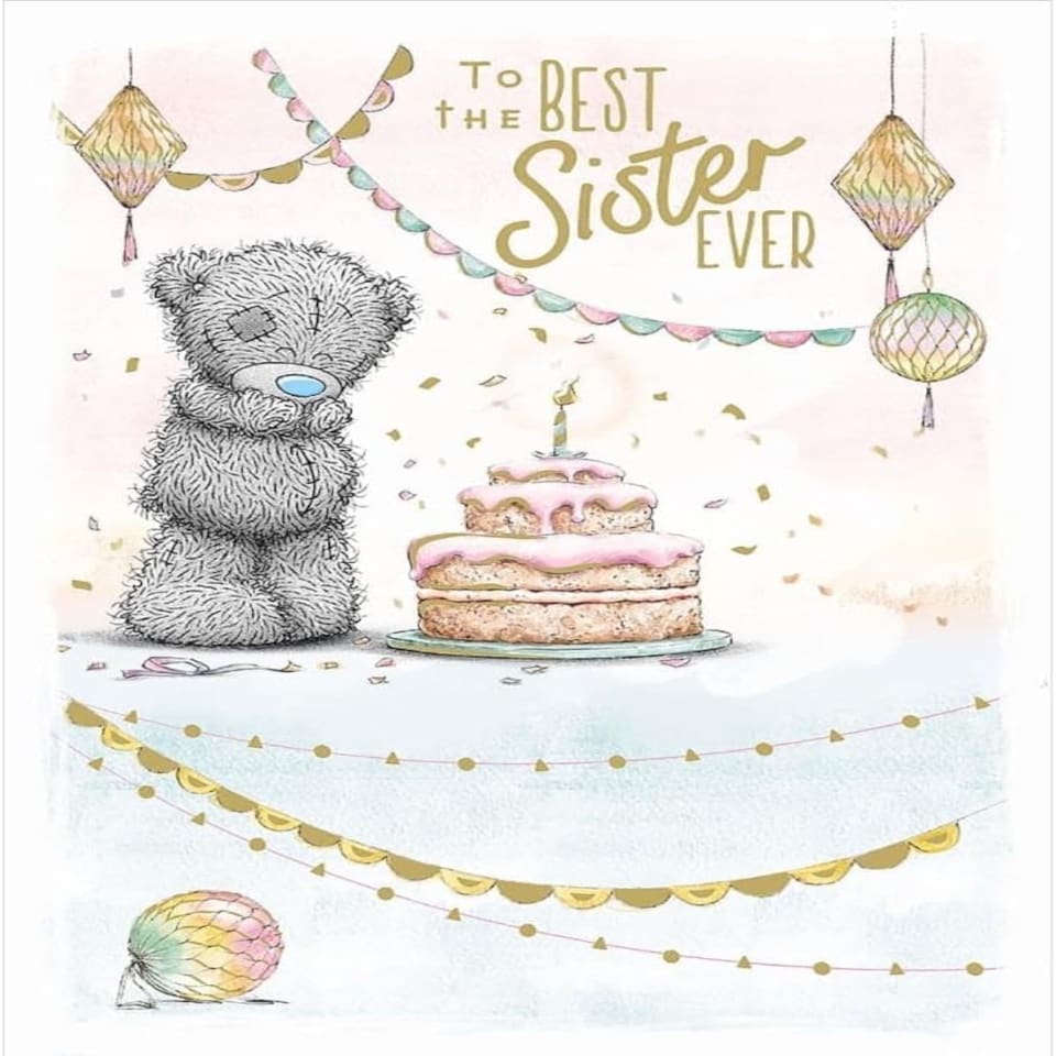 image 1 of Bear With Cake And Candle Sister Birthday Card