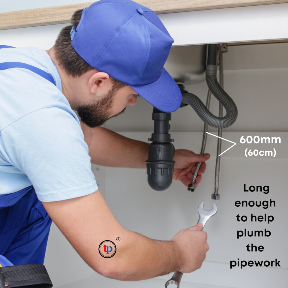 image 1 of TradeProvider® Flexi Pipes for Taps (2pcs/pack) Kitchen Tap Connector 10M x1/2 Fitting 600mm Long Flexible Hose British Standard Pipe Fittings Flexible Tap Tails Connectors Mixer Taps (52mm brass end)