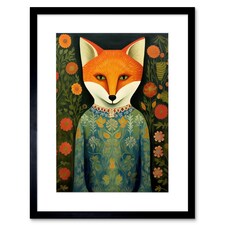 Fox Flaunting Fancy Floral Frock Felicia Flower 9x7" Black Framed Wall Art Print