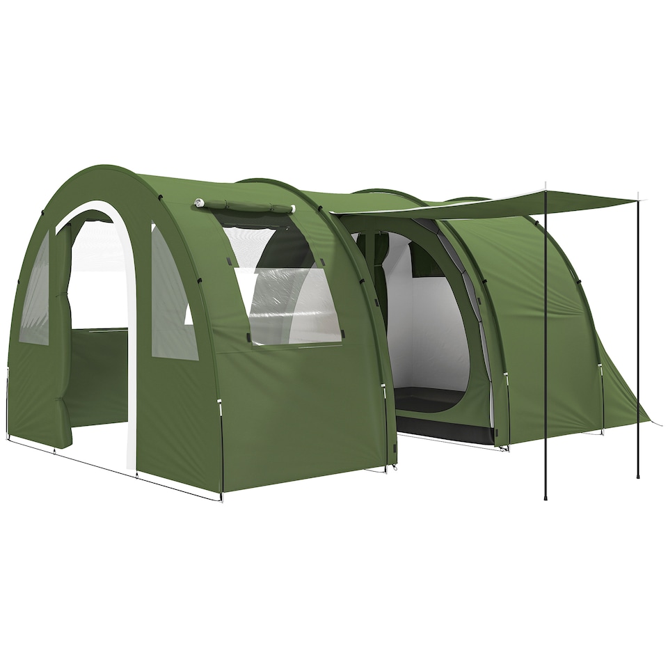image 1 of Outsunny 5-6 Man Family Tent Camping Tent with 2 Room and Carry Bag, Green | Green | Green
