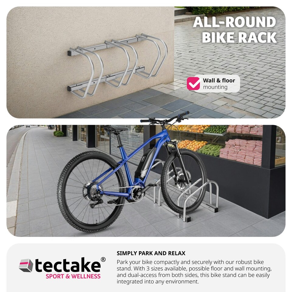image 1 of Bike Rack, for ground or wall-mounting - for 3 Bikes