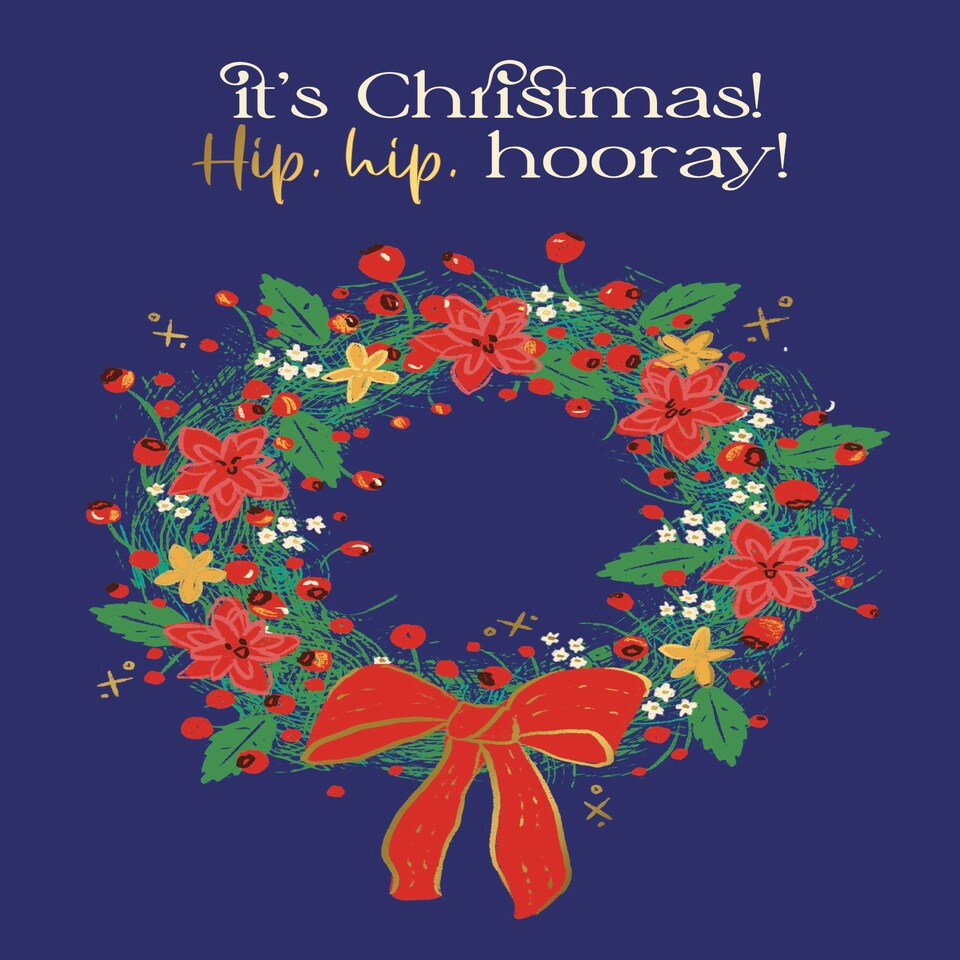 image 1 of It's Christmas! Hip, Hip. Hooray! - Cute Floral Christmas Card