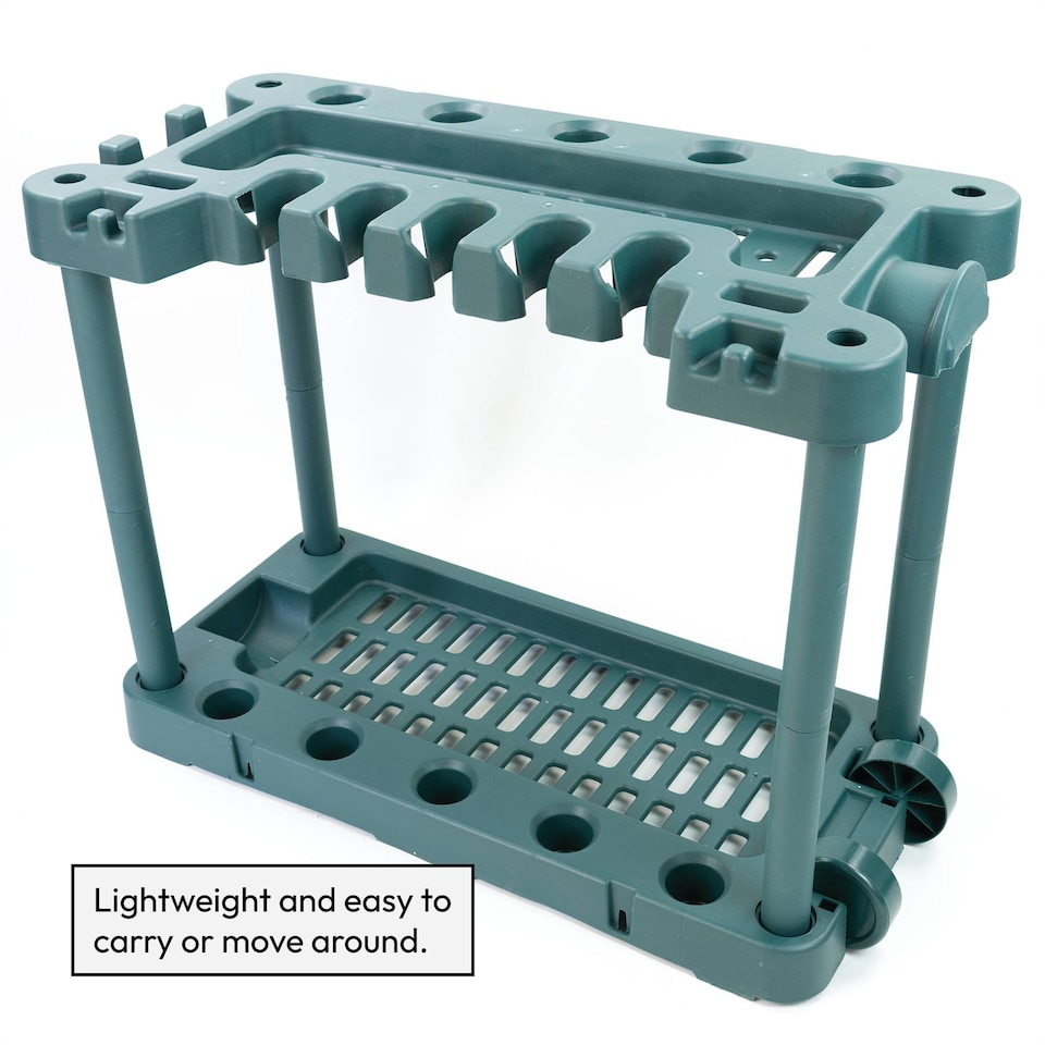 image 1 of KCT Garden Tool Storage with Wheels Rack Organiser for Shed Garage Accessories Spade Holder Tidy Solutions Freestanding Plastic