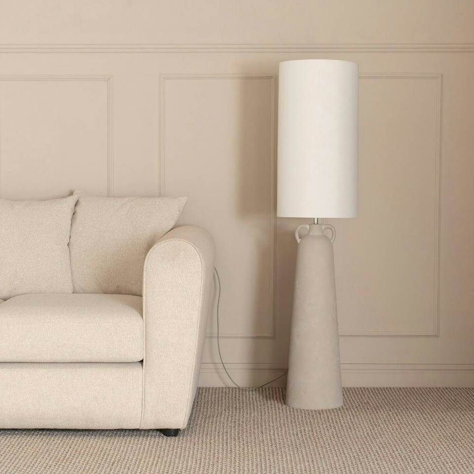 image 1 of ValueLights Grayson Natural Ceramic Urn Style Midi Floor Lamp with LED Bulb