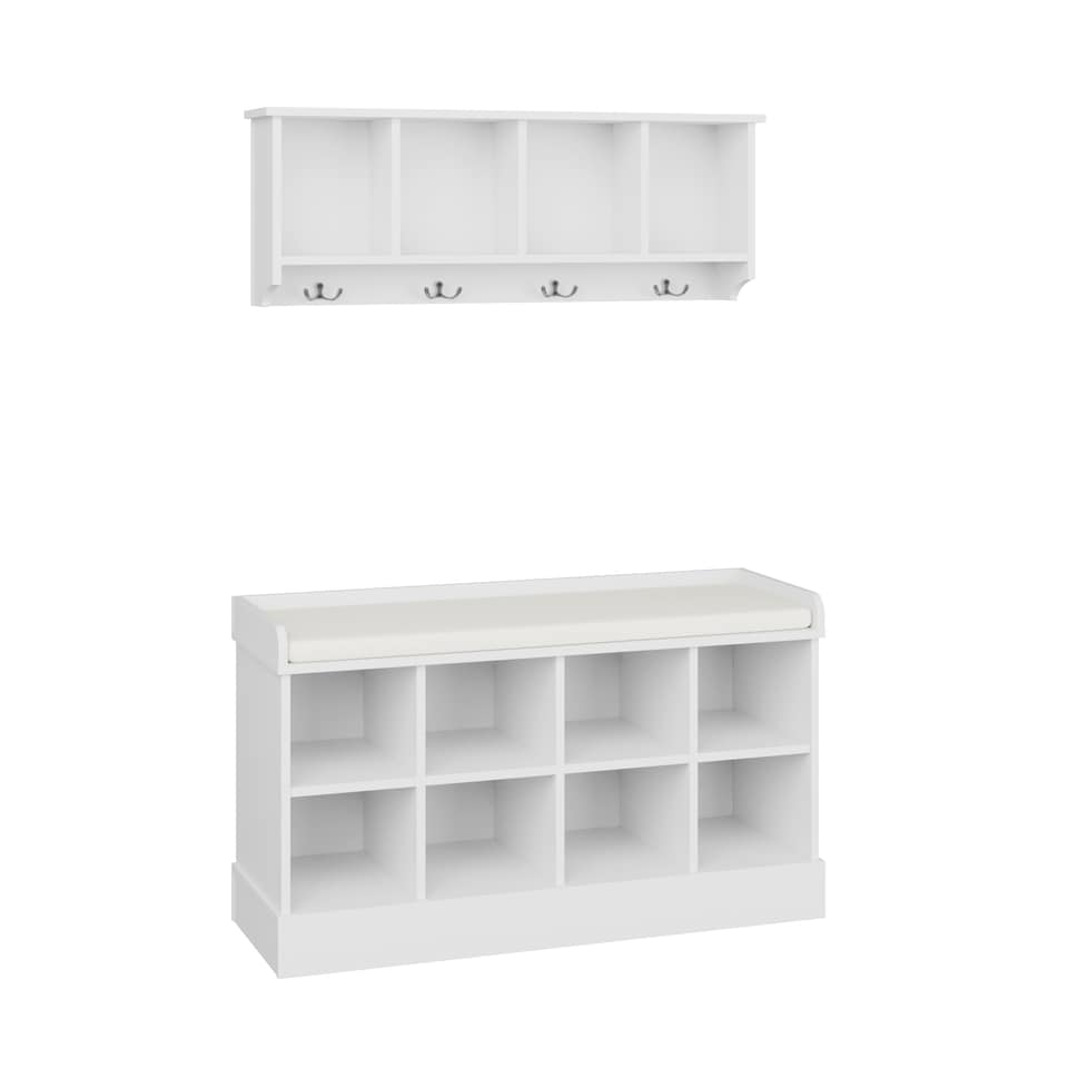 image 1 of Kempton Shoe Bench & Wall Rack | White | White