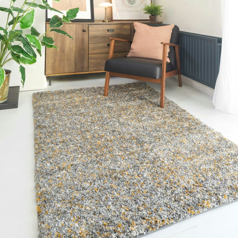 image 1 of KUKOON Yellow Ochre Mottled Shaggy Living Room Area Rug 200cm x 290cm Yellow