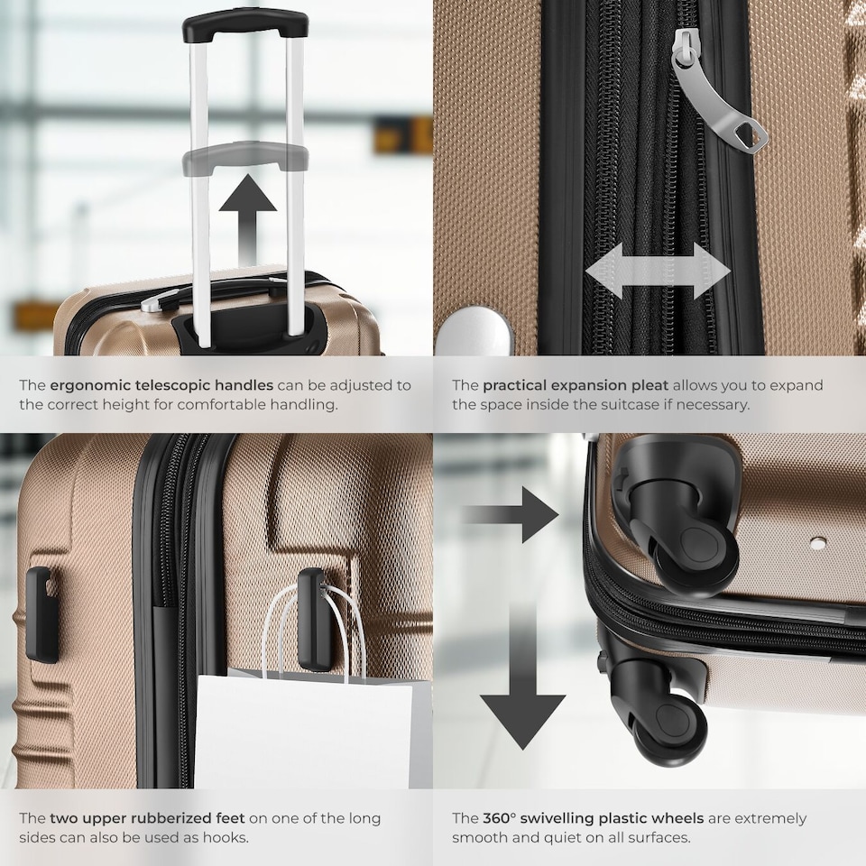 image 1 of Suitcase Set of 4 ABS Hard Shell Luggage Travel Trolley 4 Wheel Lightweight Telescopic Handle | Cream | champagne | 1