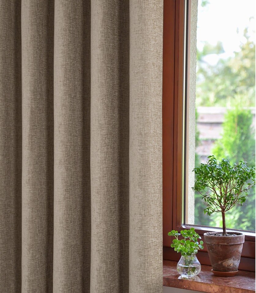 image 1 of Amberley - Thermal Interlined Chenille Curtains - Eyelet - 100% Polyester (Earth, 90'' x 90'' - 229cm x 229cm (Pair)) | Brown | Brown