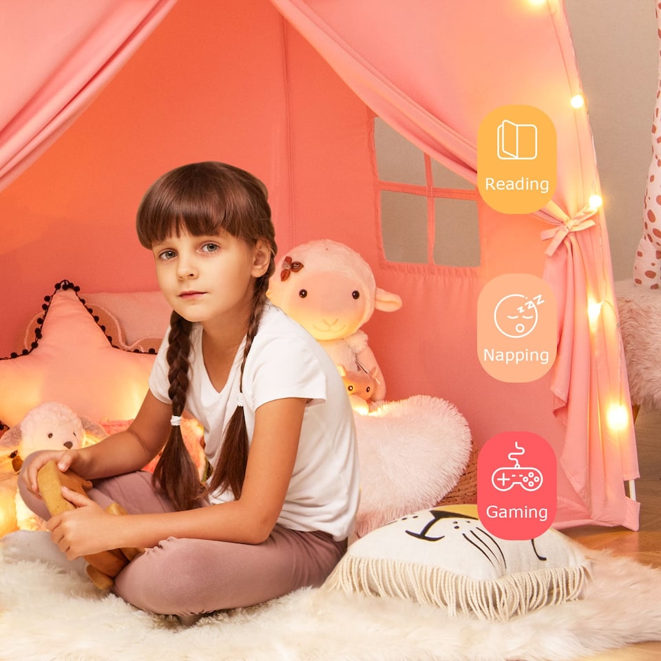 image 1 of COSTWAY Kids Play Tent Indoor & Outdoor Extra Large Playhouse Tent-Pink