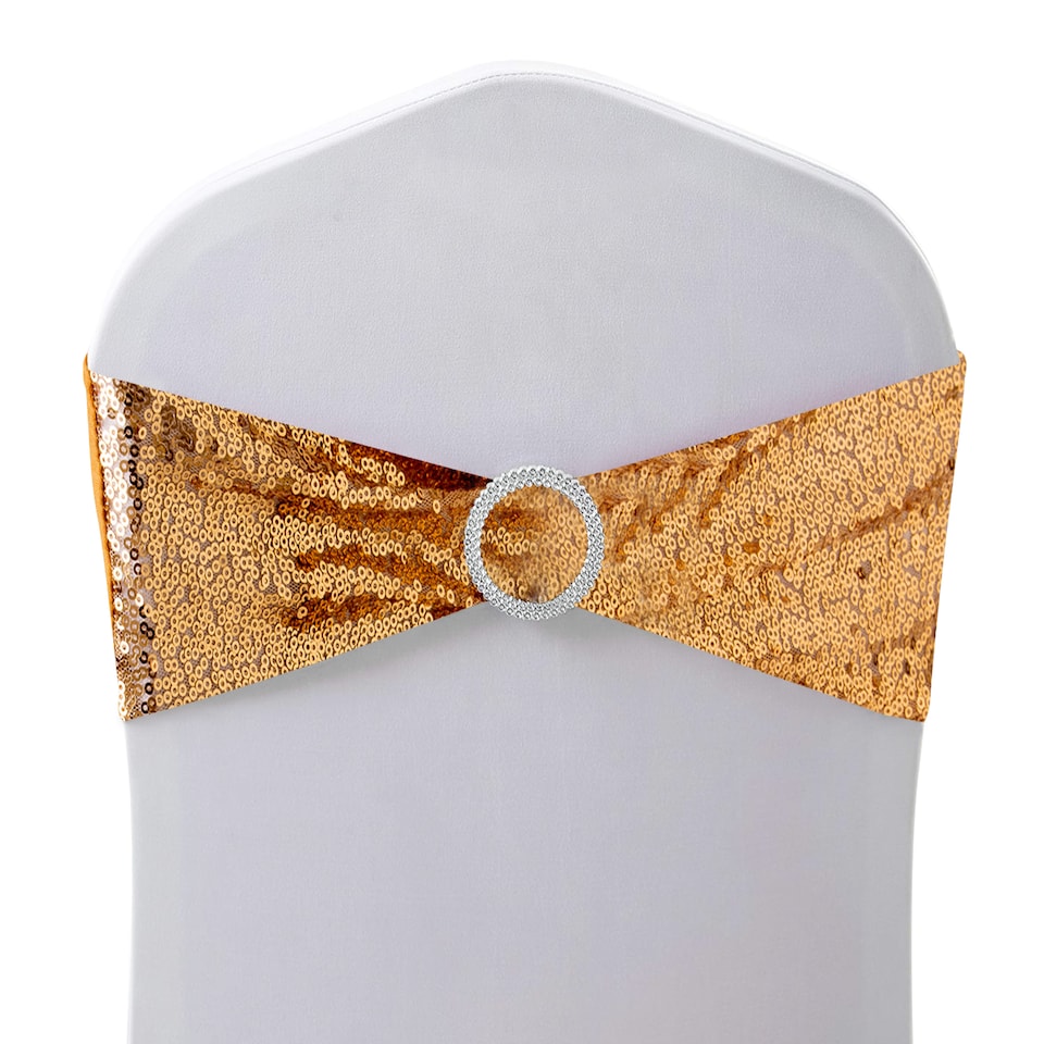 image 1 of Sequin Chair Sashes Stretch Spandex Chair Bands with Silver Buckle - 10pcs
