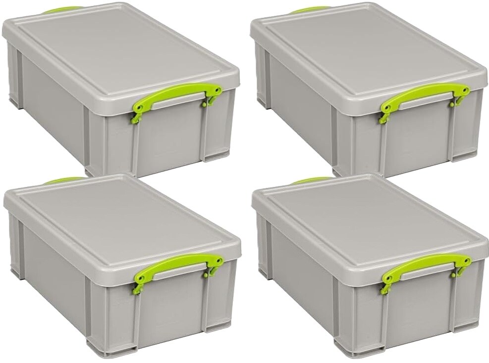 Really Useful Plastic Storage Box 12 Litre Dove Grey Pack of 4