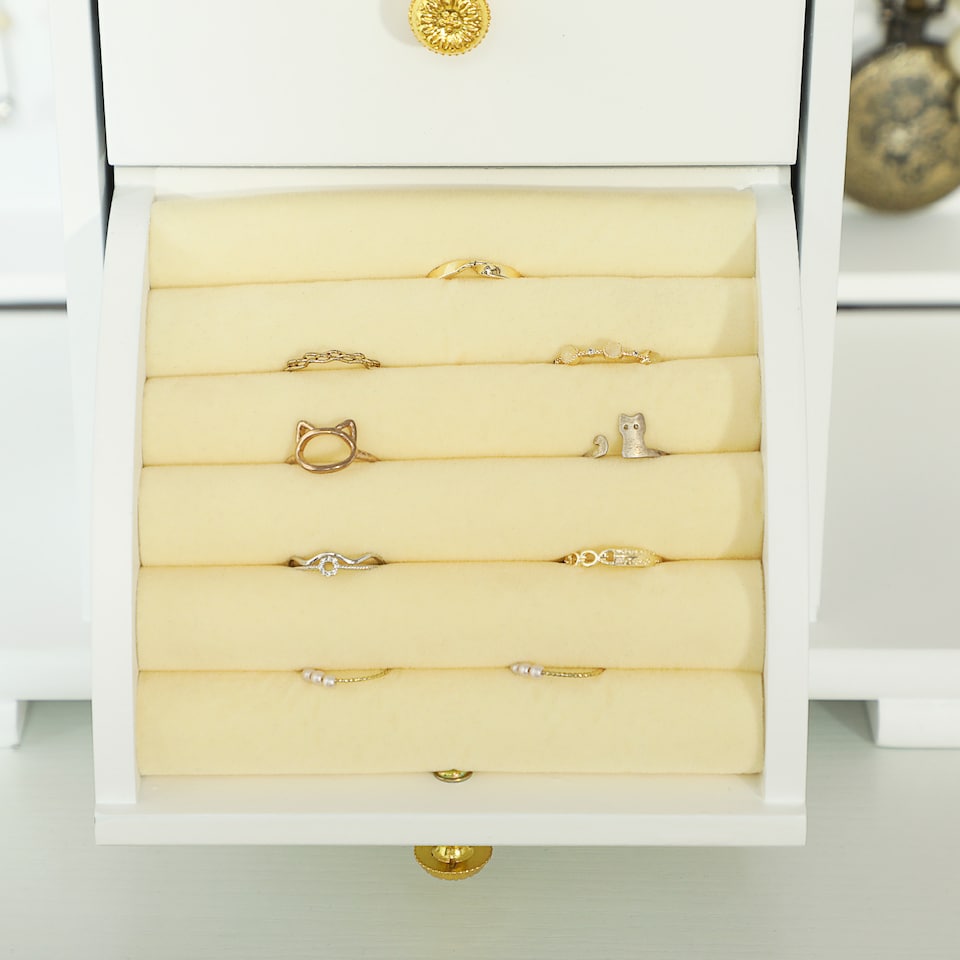 image 1 of HOMCOM 4-Tier Large Jewellery Box with Mirror and 3 Drawers, White