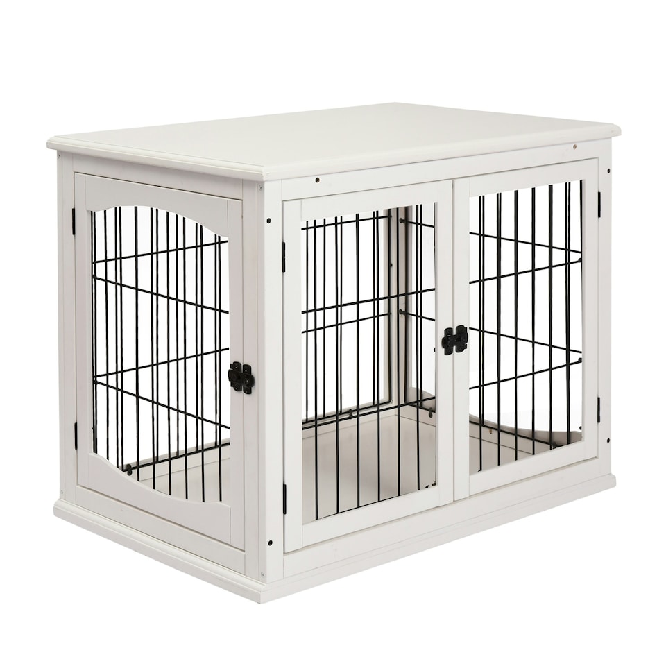image 1 of PawHut Dog Crate Puppy Cage End Table Design for Medium Dog White