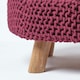 image 4 of Homescapes Plum Large Round Cotton Knitted Footstool on Legs