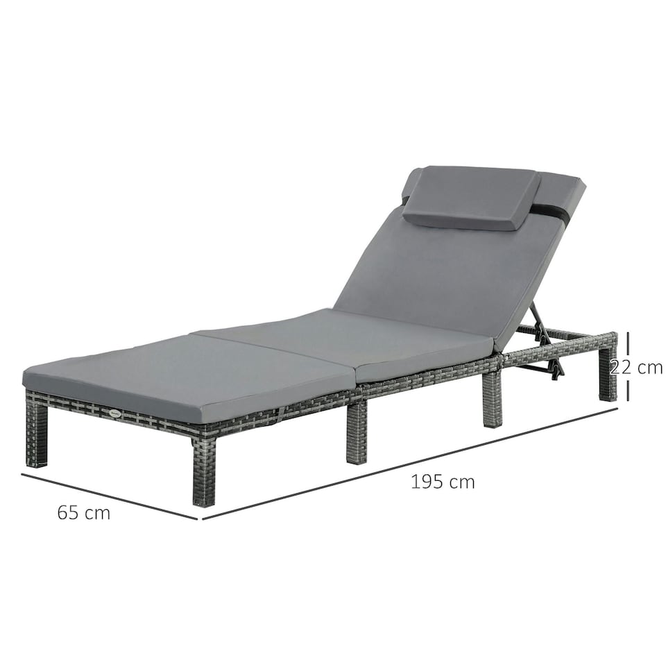 image 1 of Outsunny Reclining Sun Lounger - Grey